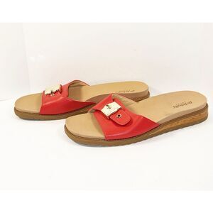 Dr. Scholls Buckle Slide Sandal Island Icon Red Gold Buckle Nautical Comfort 9
